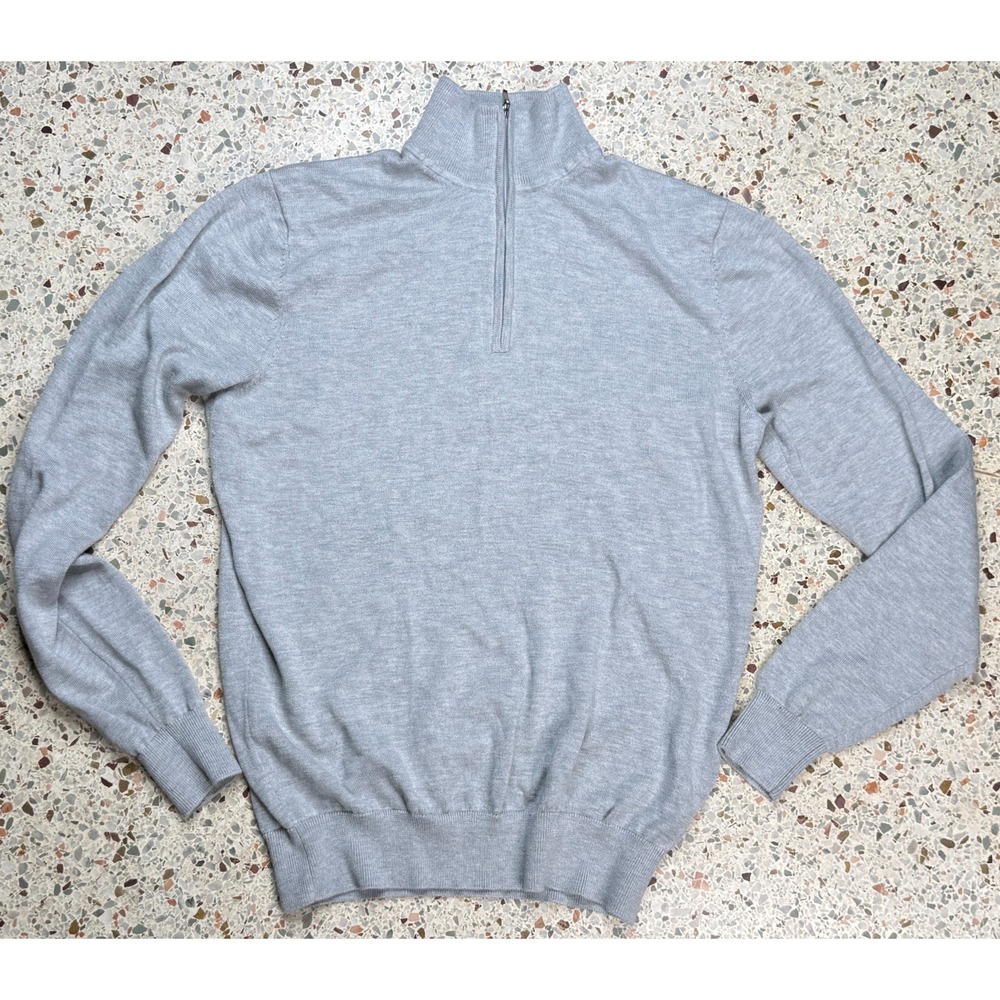 Suitsupply Silk Blend Men's 1/4 Zip Long Sleeve Heather Gray Sweater Size Medium